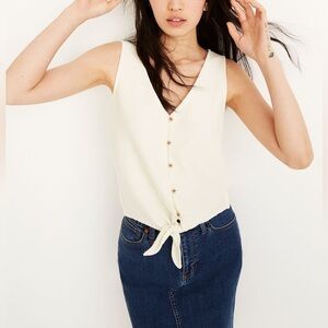 Madewell Texture & Thread Button-Front Tie Tank Top in Pearl Ivory - Size S